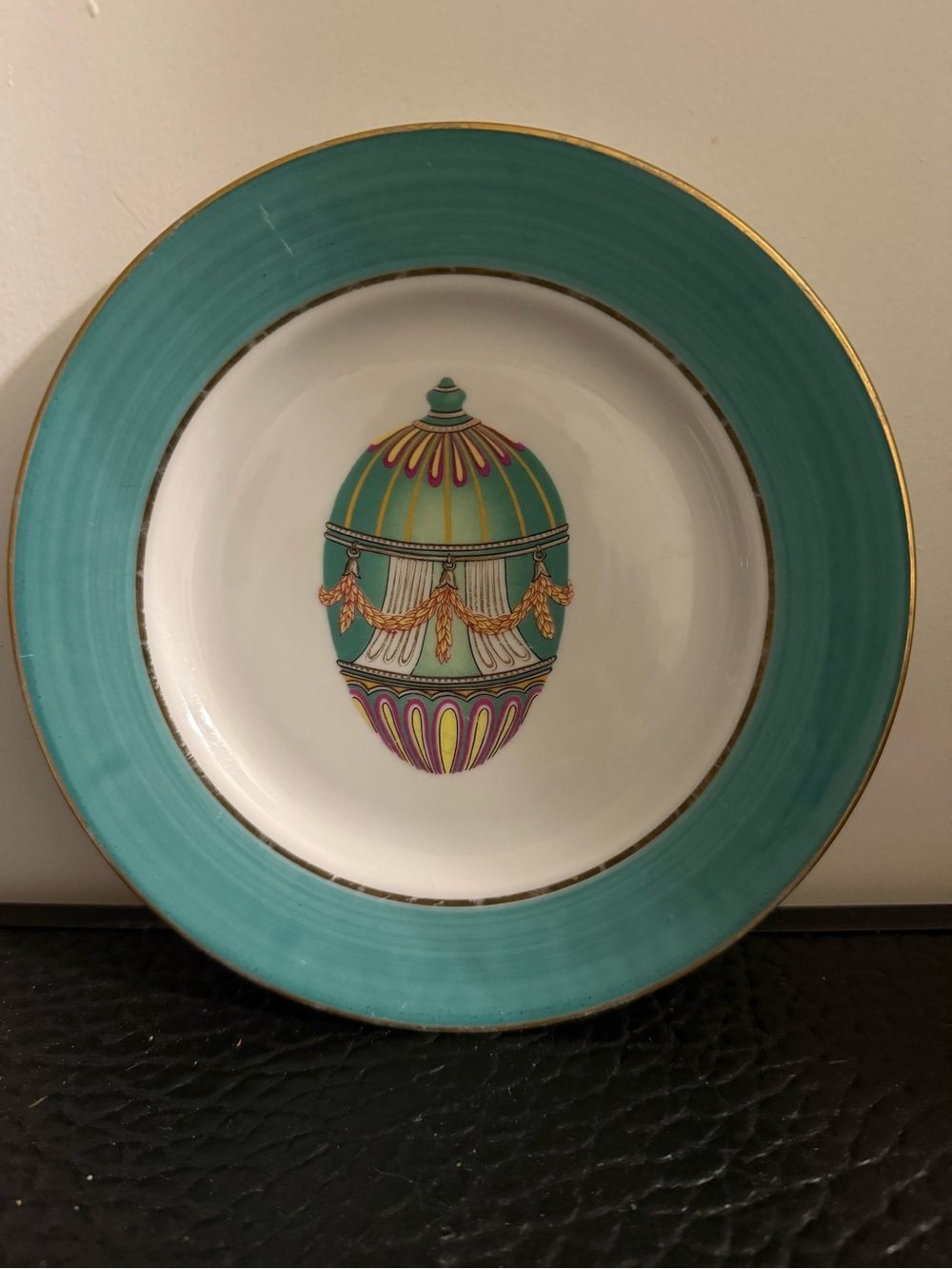 Turquoise Accent Decorative  Email de Limoges Dessert Plate.